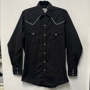 Ely Cattleman Black with White Trim Pearl Snap Shirt Size Small